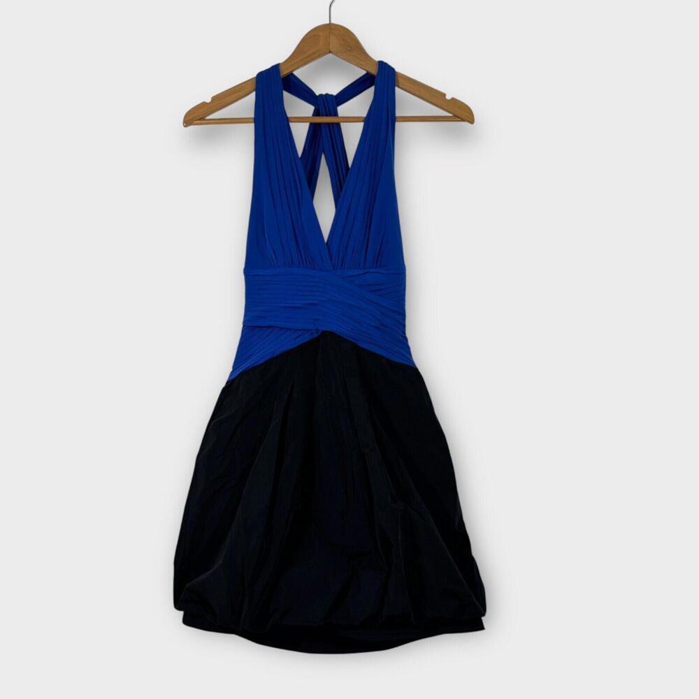 BCBGMaxAzria Women’s Size Small Blue Sapphire Knit Dress Taffeta Bubble Skirt